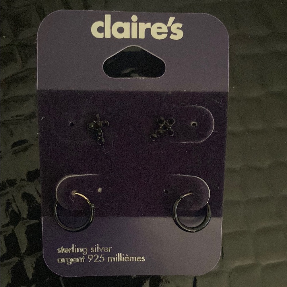Claire’s Sterling Silver Cross & Mini Hoop Earrings